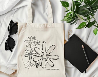 Daisy Tote Bag, Gift For Mom, Tote Bag For Women, teacher Appreciation, Floral Art Tote Bag, Floral Tote Bag, Flower Tote Bag, Reusable Bag