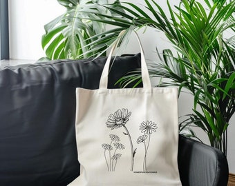 Daisy Tote Bag, Gift For Mom, Tote Bag For Women, teacher Appreciation, Floral Art Tote Bag, Floral Tote Bag, Flower Tote Bag, Reusable Bag