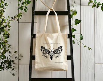 Cotton Canvas Tote Bag, Moth Tote Bag, Insect Tote, Black Moth Tote, Magical Moth Bag, Butterfly Tote Bag, Totebag