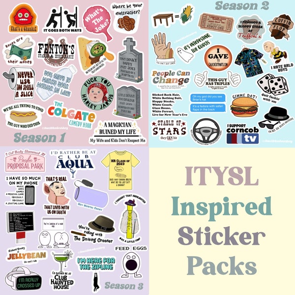 I Think You Should Leave waterproof sticker packs, inspired by ITYSL, Tim Robinson, Sloppy Steaks, corncobtv, hydroflask laptop