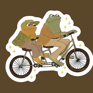 Frog and Toad Tandem Bicycle Waterproof Sticker | Cottage Core