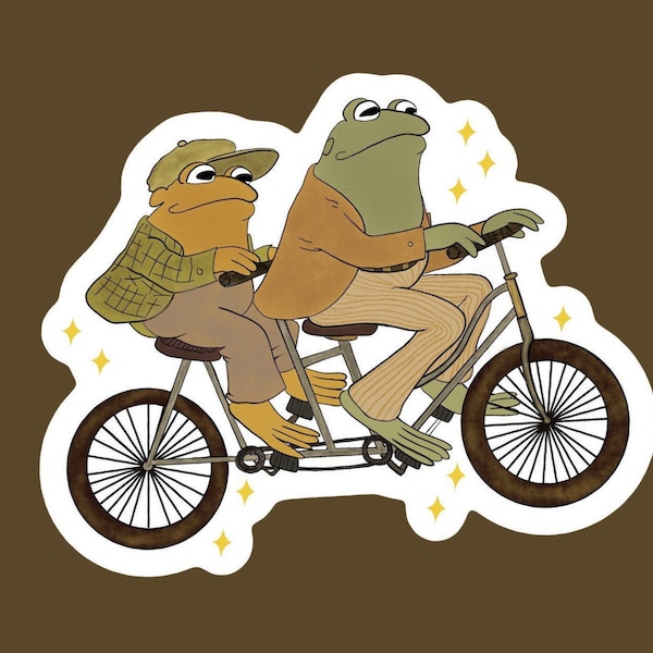 Frog and Toad Tandem Bicycle Waterproof Sticker | Cottage Core