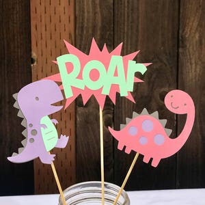 Pink/Purple/Mint Dinosaur Centerpieces, girl dinosaur party, girl dinosaur birthday, dinosaur party, dinosaur birthday, pink, mint, purple