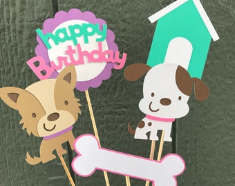 Girl puppy birthday centerpieces, pink puppy centerpieces, puppy birthday, dog birthday, purple dog, purple puppy