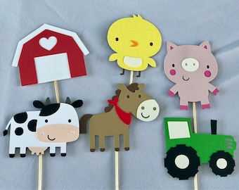 Barnyard/ Farm animals cupcake toppers, barnyard birthday, barnyard party, farm party, farm birthday, cow, chicken, tractor, horse party