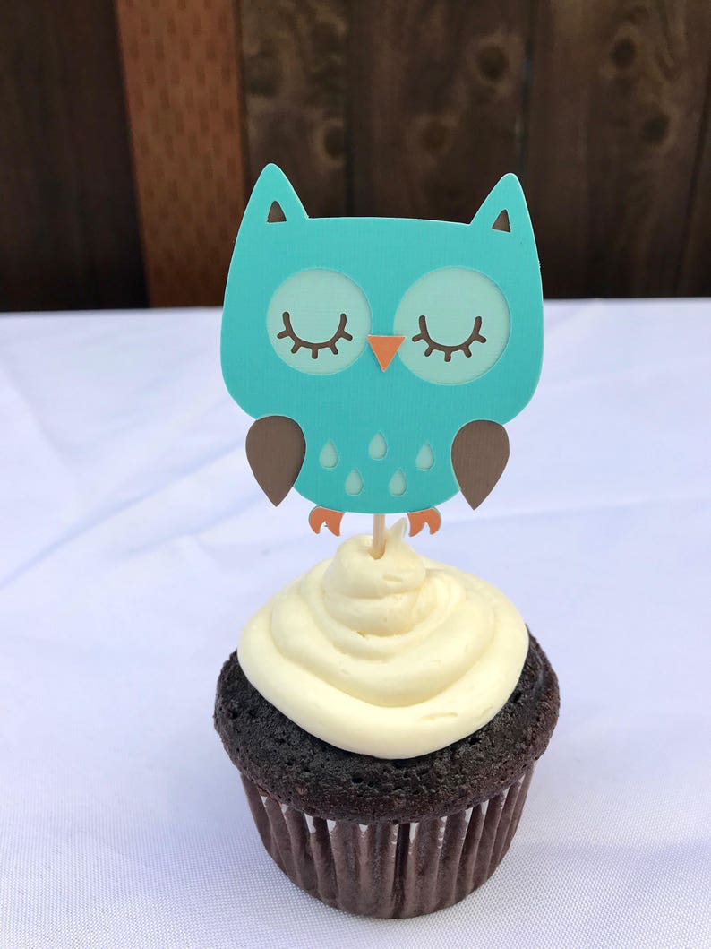 Blue owl cupcake topper owl baby shower owl birthday owl Etsy
