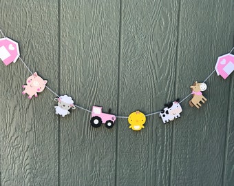 Pink Farm Animal Garland: Girl Barnyard Birthday Party Decor