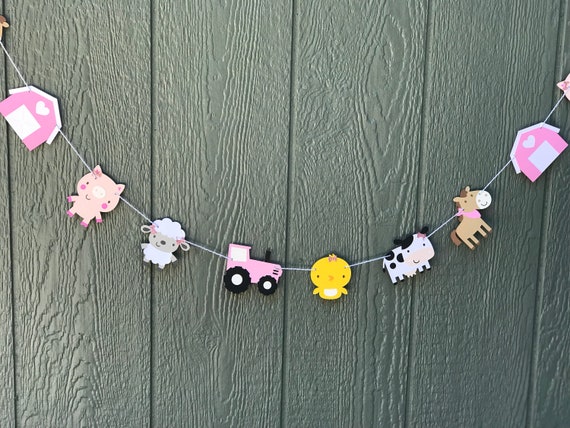 Pink Farm Animal Garland: Girl Barnyard Birthday Party Decor