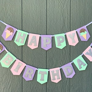 Happy birthday ice cream banner,mint ice cream party, pink ice cream party, purple ice cream birthday, sprinkle birthday, sprinkle baby show