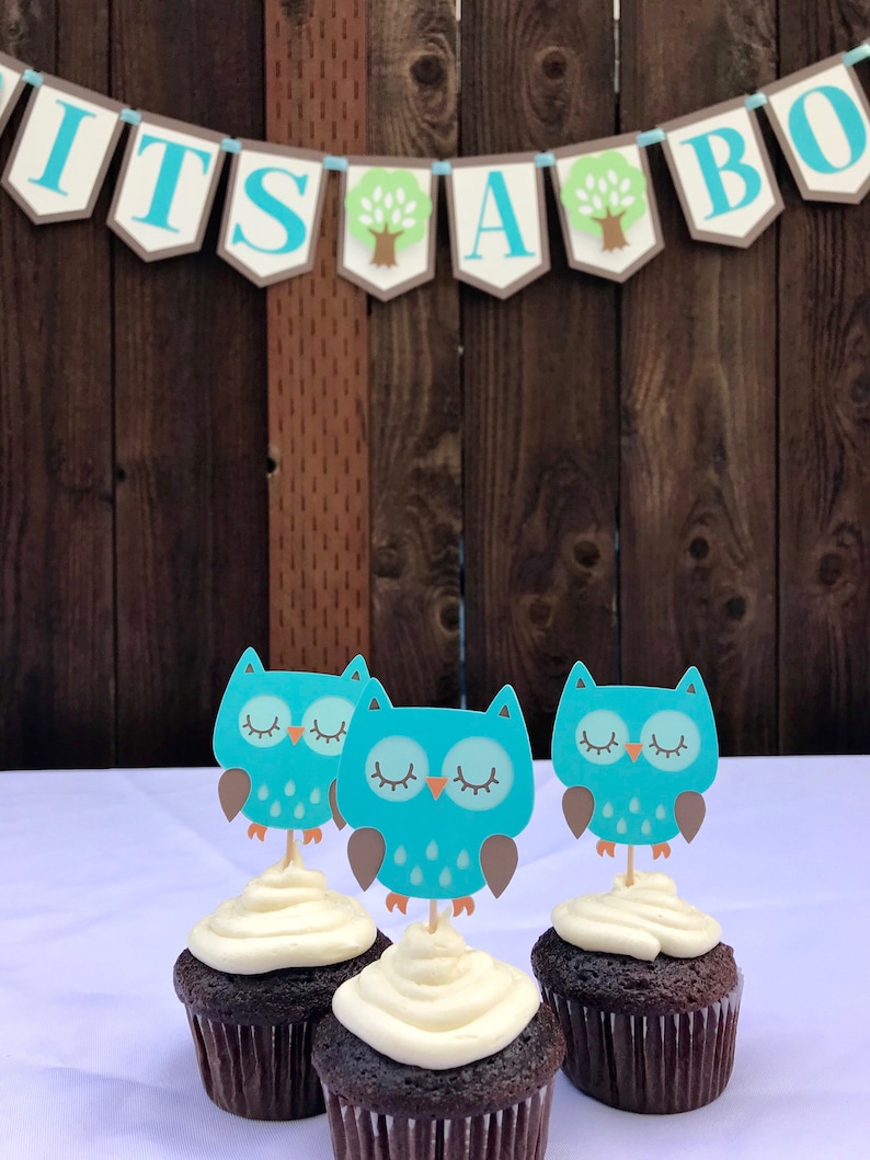 Blue owl cupcake topper owl baby shower owl birthday owl Etsy