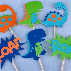 Dinosaur cupcake toppers, blue dino party, dinosaur birthday, roar, orange dino, green dino, dinosaur baby shower, lime green dino party