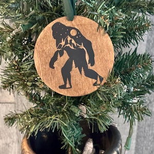 Bigfoot Christmas Ornament: PNW Sasquatch Wood Round