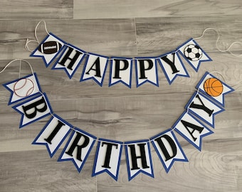 Sports Happy Birthday Banner: Blue & White Party Decoration