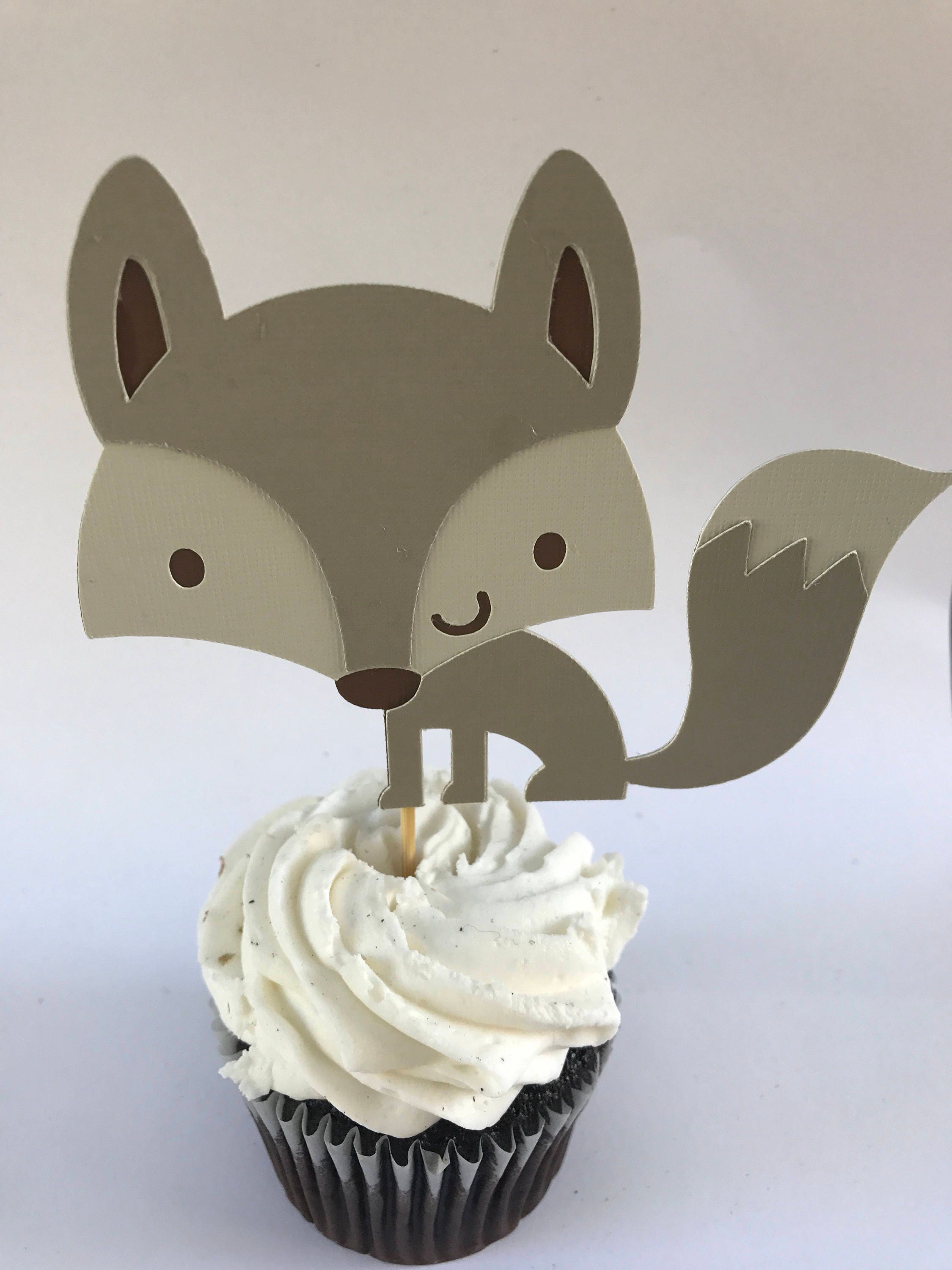 Fox Cupcake Topper Woodland Theme Gray Fox Cupcake Pink Fox Etsy