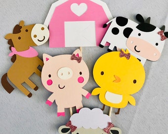Girl Farm Animal Cupcake Toppers: Pink Barnyard Party Decorations