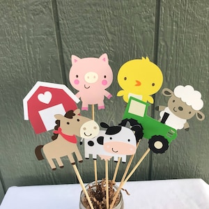 Farm Animal Centerpiece Sticks: Barnyard Party Decorations (Set of 7)