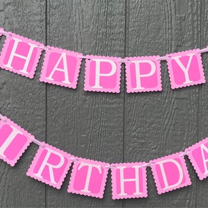 Pink Farm Animal Birthday Banner: Glitter Letters, Scalloped Squares