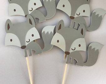 Fox cupcake topper, woodland theme, gray fox cupcake, pink fox cupcake, orange fox cupcake, forest party theme, woodland baby shower