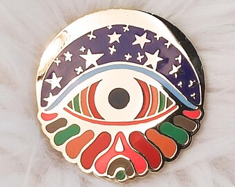 Psychedelic Starry Eye Enamel Pin- Cloisonne Pin, Eye Enamel Pin, Rainbow, Moon and Stars, Eye, Hard Enamel Pin, Evil Eye