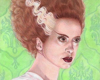 Mrs. Frankenstein Giclée Print - Impresión de archivo de 11 x 14, Novia de Frankenstein, Terror clásico, Fan Art