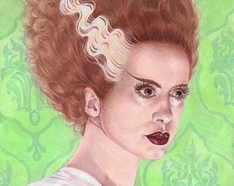 Mrs. Frankenstein Giclée Print - 11 x 14 archival print, Bride of Frankenstein,  Classic Horror, Fan Art