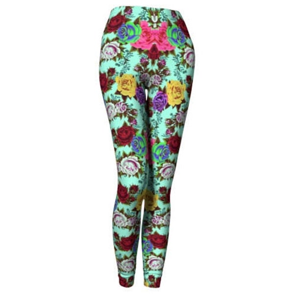 Rose Floral Leggings - Retro-Pop, Yoga Leggings, Roses, Floral Print Leggings, Pastel, Yoga Pants, Printed Leggings, Bright Floral Print