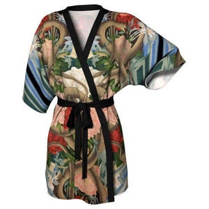 Eden Victorian Floral Kimono Robe Kimono, Dressing Gown, Snake, Floral Print, Lingerie, Bathrobe, Peonies, Columbines image 1