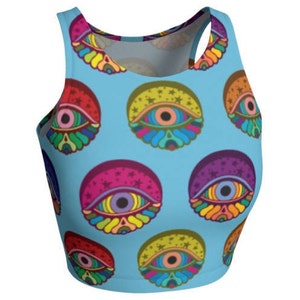 Psychedelic Eyes Yoga/Athletic Crop Top Crop Top, Yoga Top, Tank Top, Athletic Wear, Psychedelic, Colorful, Rainbow, Printed Tank, Trippy image 1