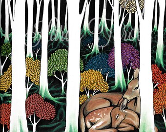 Wald + Hirsch Kunstdruck - Kräfte Flora + Fauna, Orakel, Original Kunstdruck, Hirsch, Wandkunst, HirschKunst, Waldlandschaft, Poster, Kunstdruck