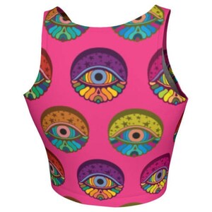 Psychedelic Eyes Yoga/Athletic Crop Top Crop Top, Yoga Top, Tank Top, Athletic Wear, Psychedelic, Colorful, Rainbow, Printed Tank, Trippy image 6