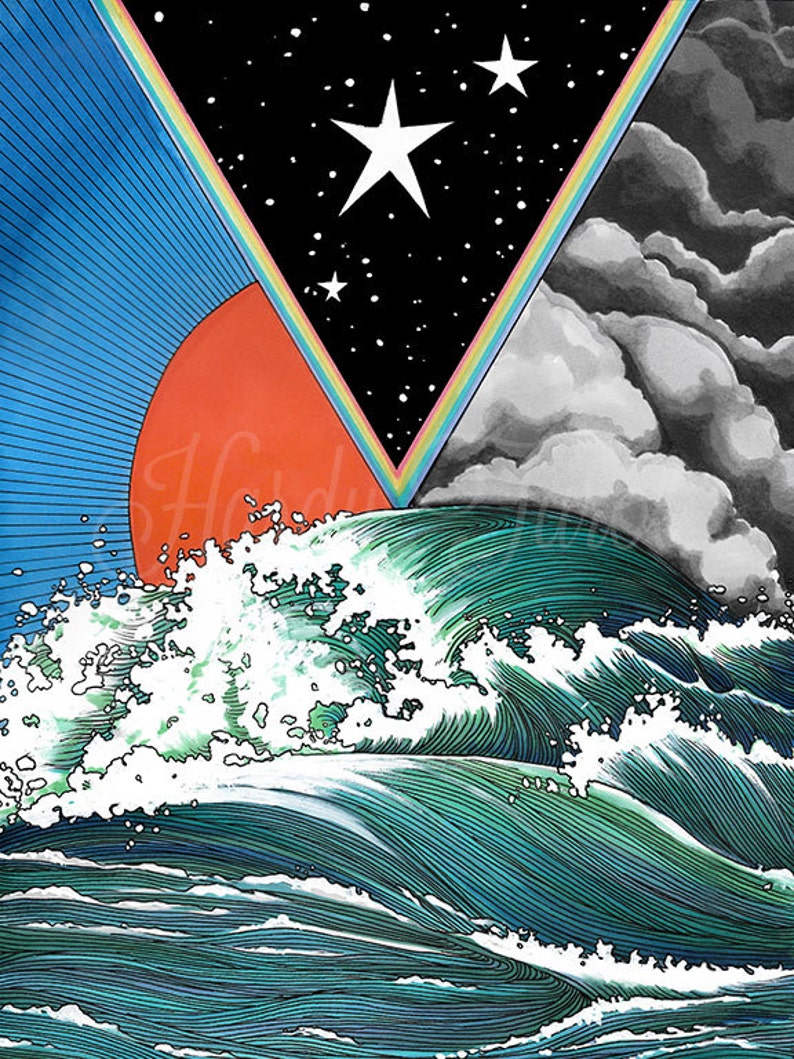 The Sea Print Forces Flora Fauna Oracle, Original Size Art Print, Art Poster, Wall Art, Ocean Print, Drawing, Ocean Waves image 1