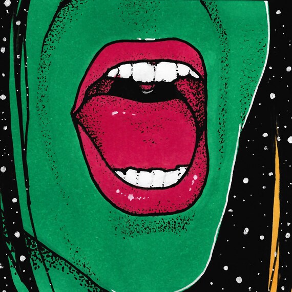 Cathardic Scream - Mini Art Print - Surreal, Marker Drawing, Original Art, Horror, Spooky, Tiny Art, Original, Scream, Mouth, Self Care
