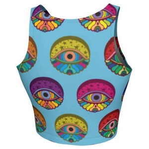 Psychedelic Eyes Yoga/Athletic Crop Top Crop Top, Yoga Top, Tank Top, Athletic Wear, Psychedelic, Colorful, Rainbow, Printed Tank, Trippy image 5