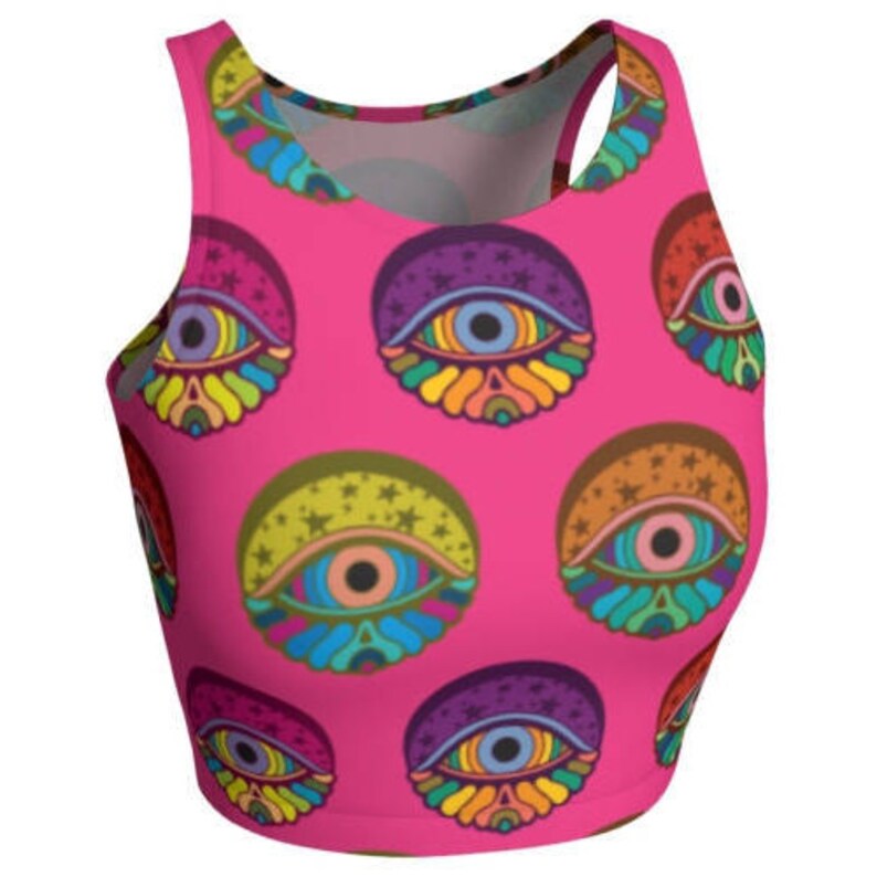 Psychedelic Eyes Yoga/Athletic Crop Top Crop Top, Yoga Top, Tank Top, Athletic Wear, Psychedelic, Colorful, Rainbow, Printed Tank, Trippy image 2