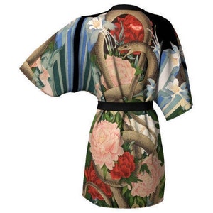 Eden Victorian Floral Kimono Robe Kimono, Dressing Gown, Snake, Floral Print, Lingerie, Bathrobe, Peonies, Columbines image 3