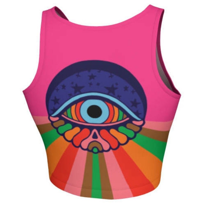 Psychedelic Eyes Yoga/Athletic Crop Top Crop Top, Yoga Top, Tank Top, Athletic Wear, Psychedelic, Colorful, Rainbow, Printed Tank, Trippy image 8