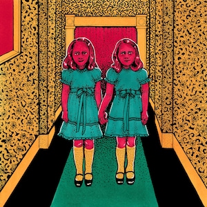 Twins - Mini Art Print - Horror, Creepy Kids, Original Art, Overlook Hotel, Spooky, Tiny Art, The Shining
