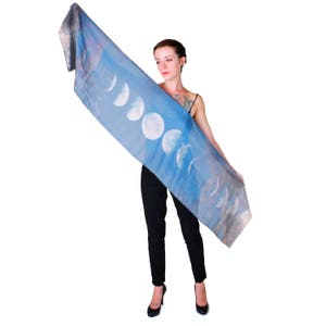 Moon Phase Scarf - Long Scarf, Moon Phase Scarf, Chiffon Scarf, Phases of the Moon, Ethereal Art, Moon and Stars, Wall Hanging, Shawl