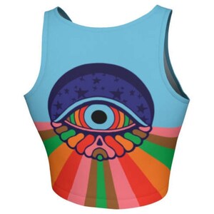 Psychedelic Eyes Yoga/Athletic Crop Top Crop Top, Yoga Top, Tank Top, Athletic Wear, Psychedelic, Colorful, Rainbow, Printed Tank, Trippy image 7