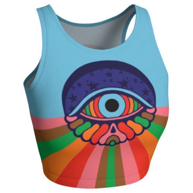 Psychedelic Eyes Yoga/Athletic Crop Top Crop Top, Yoga Top, Tank Top, Athletic Wear, Psychedelic, Colorful, Rainbow, Printed Tank, Trippy image 3