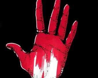 Red Hand - Mini Art Print - Hands, Marker Drawing, Original Art Print, Horror, Spooky, Blood, Tiny Art, Original