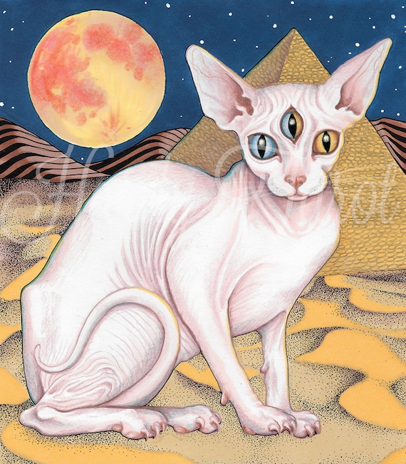 Sphinx Cat Print - Psychedelic Art, Metaphysical Art, Hairless Cat