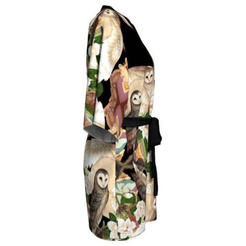 Owls Moth Kimono Robe Barn Owls Floral Print Robe Short Etsy