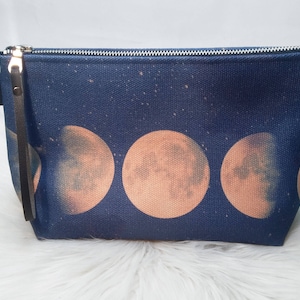 Bolsa de maquiagem/embreagem fase da lua - bolsa de maquiagem com zíper, fases da lua, lua cheia, bolsa de maquiagem, bolsa