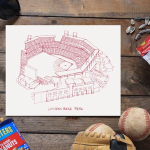 Citizens Bank Park - Philadelphia Phillies - Stipple Art Print - Baseball Art - Philadelphia Phillies Art - Phillies Print