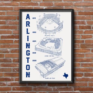 Texas Rangers Stadium 3 en 1 Print Texas Rangers Dessin pointillé Baseball Art Texas Rangers Art Globe Life image 3