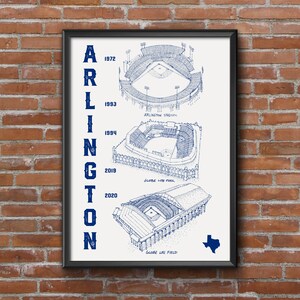 Texas Rangers Stadium 3 in 1 Print Texas Rangers Stipple Drawing Baseball Art Texas Rangers Art Globe Life image 3