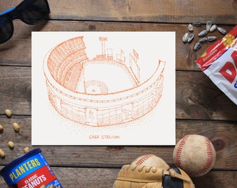Shea Stadium - New York Mets - Stipple Art Print - Stipple Drawing - Baseball Art - New York Mets Art - New York Mets Print