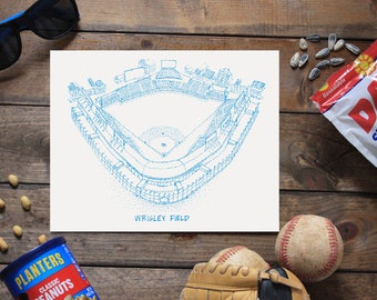 Wrigley Field - Chicago Cubs - Stipple Art Print - Baseball Art - Chicago Cubs Art - Chicago Cubs Print - Sports Decor