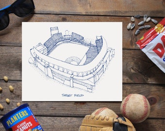 Target Field - Minnesota Twins - Stipple Art Print - Baseball Art - Minnesota Twins Art - Minnesota Twins Print - Sports Art